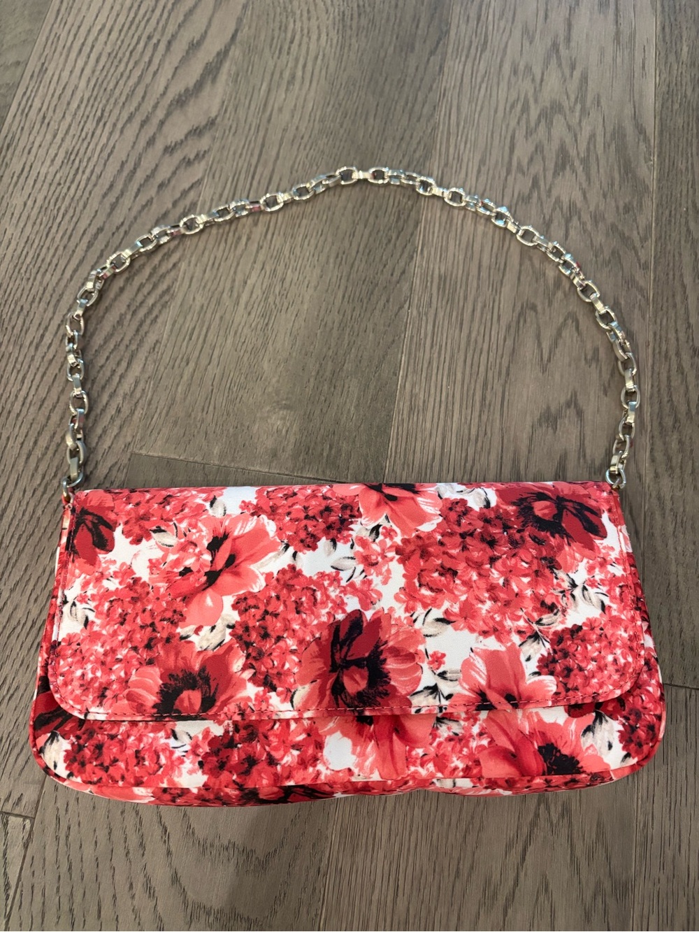 White House Black Market Floral Red Chain-Handle Shoulder Bag